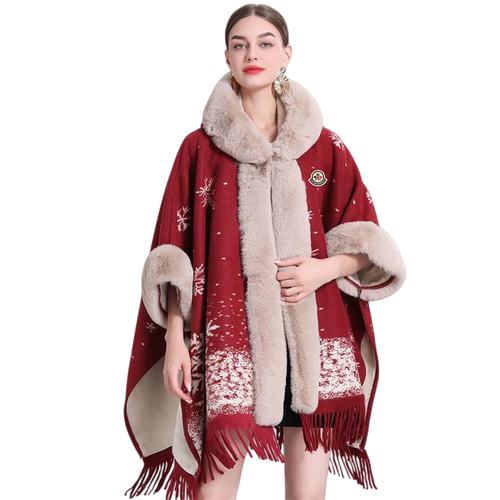 蒙口钢琴【官方直营】蒙口旗袍披肩斗篷女秋冬季保暖外搭加绒加厚