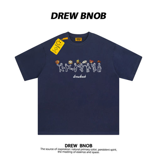 DREWBNOB潮牌卡通印花短袖t恤男女美式复古宽松纯棉情侣装半袖tee