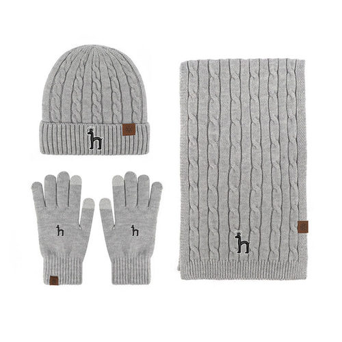 【官网正品】哈吉斯尼森秋冬保暖针织三件套围巾帽子手套