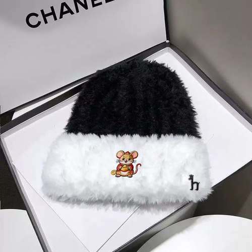 【官网正品】哈吉斯可爱鼠年限定针织帽秋冬季毛绒帽防寒