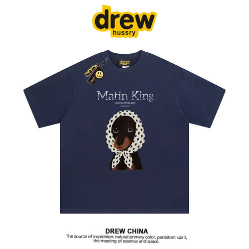 DREW 美式复古潮牌小狗印花短袖T恤男女宽松重磅纯棉百搭上衣