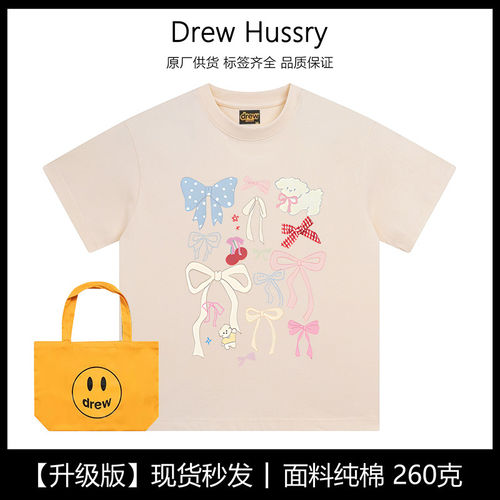 Drew美式潮牌蝴蝶结印花纯棉短袖t恤女百搭宽松ins夏季情侣装上衣