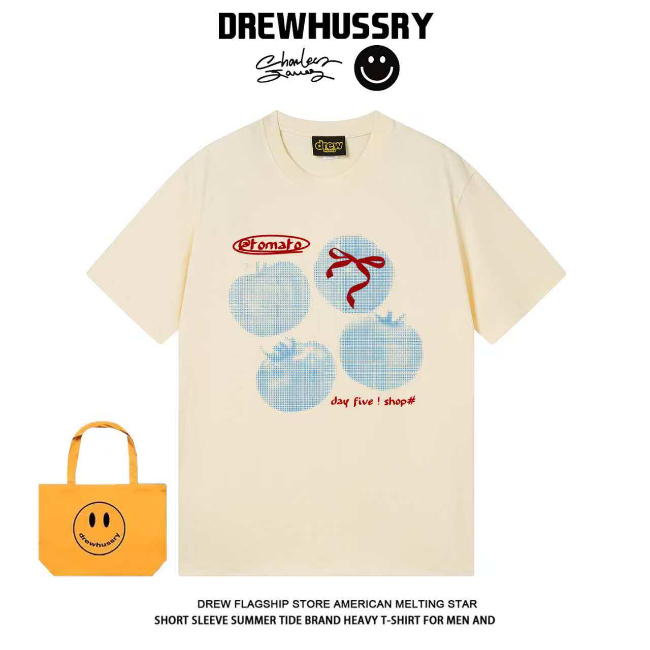 DREW美式街头潮牌虚幻西红柿印花短袖T恤男女宽松圆领百搭上衣tee