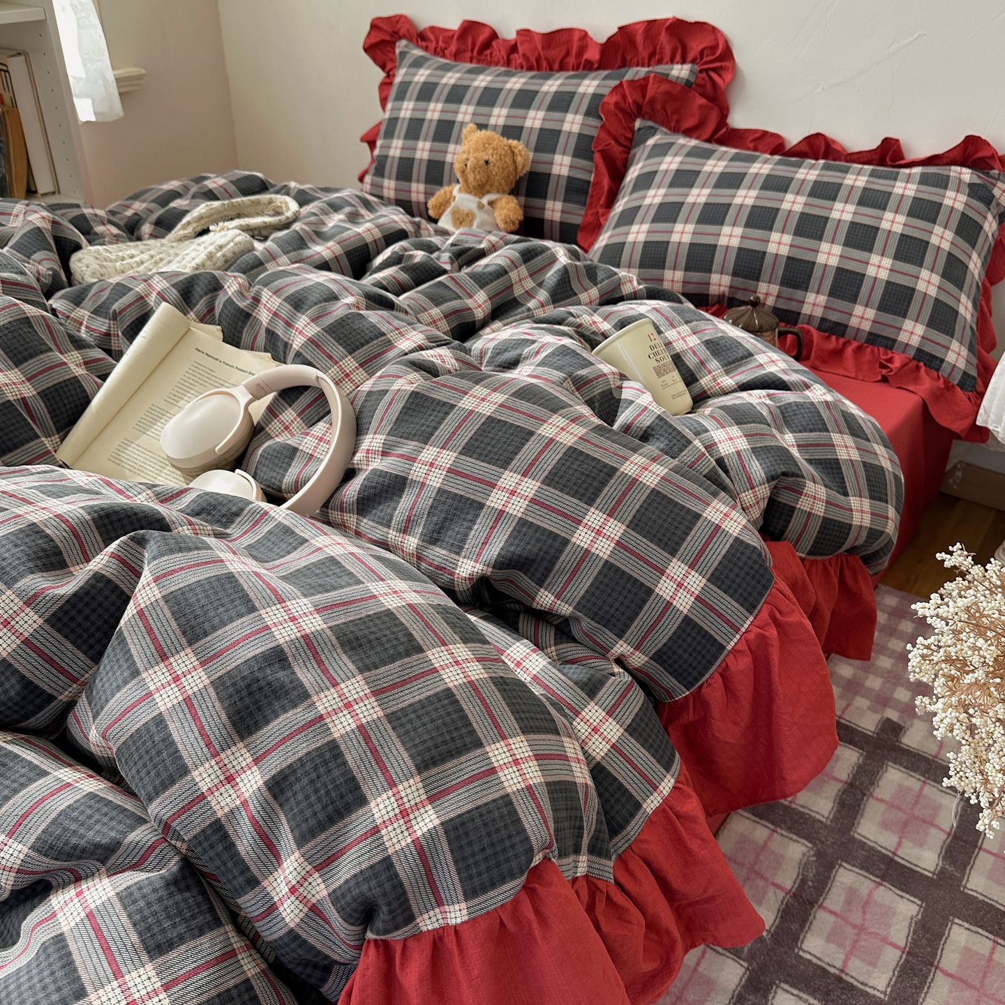 韩系ins复古四件套单双人花边