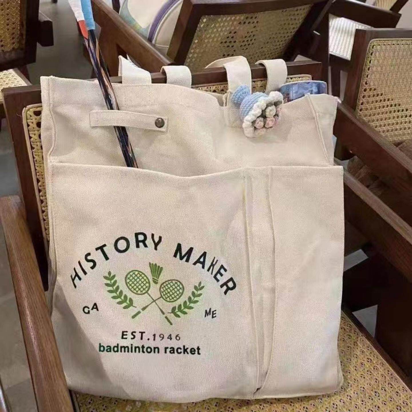 羽毛球包ins日系帆布包袋慵懒风大容量单肩手提运动包百搭托特包