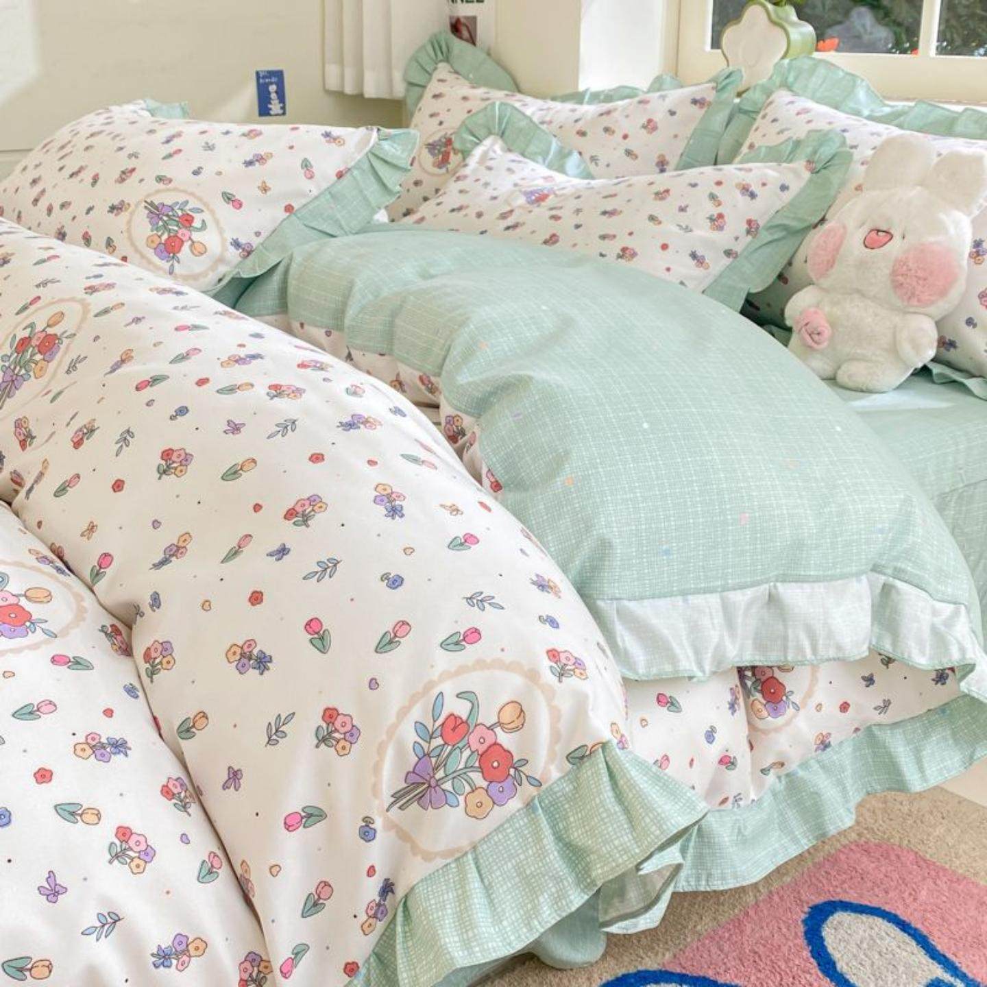 韩式ins公主风床裙四件套水洗棉磨毛床单被套宿舍三件套,床上用品,床裙,淘宝优惠券,粉丝福利购,淘宝优惠卷