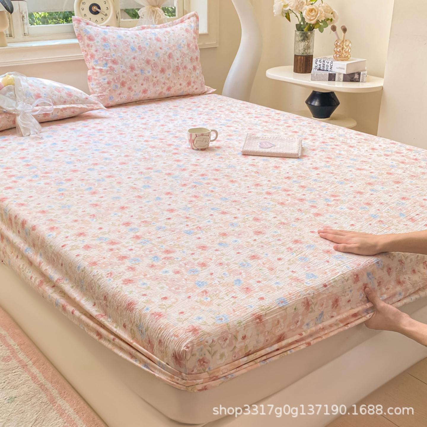 超柔双层纱床笠三件套夏季印花