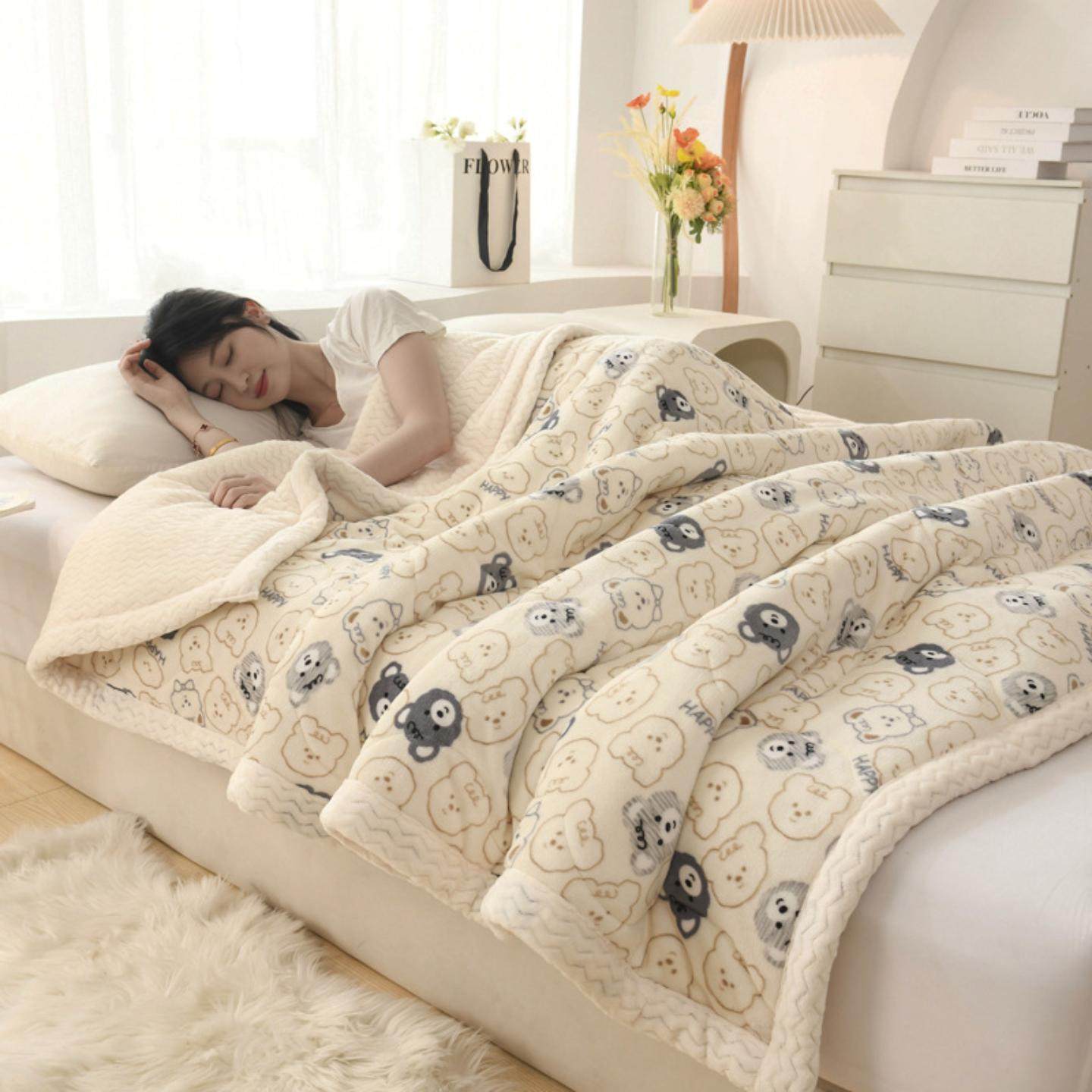 毛毯加厚冬季珊瑚绒三层毯子薄款被子床单牛奶绒盖毯四季通用睡毯,床上用品,休闲毯/毛毯/绒毯,淘宝优惠券,粉丝福利购,淘宝优惠卷