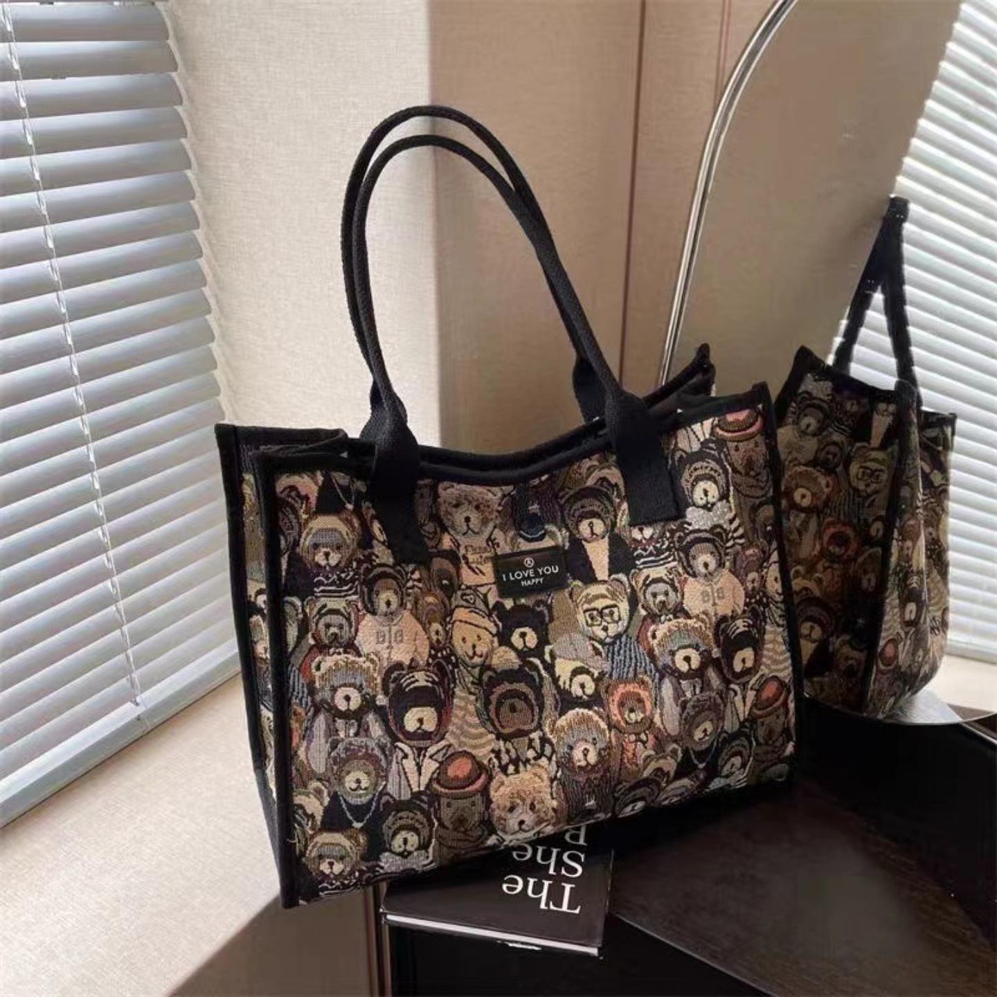 卡通印花小熊托特包包大容量时尚