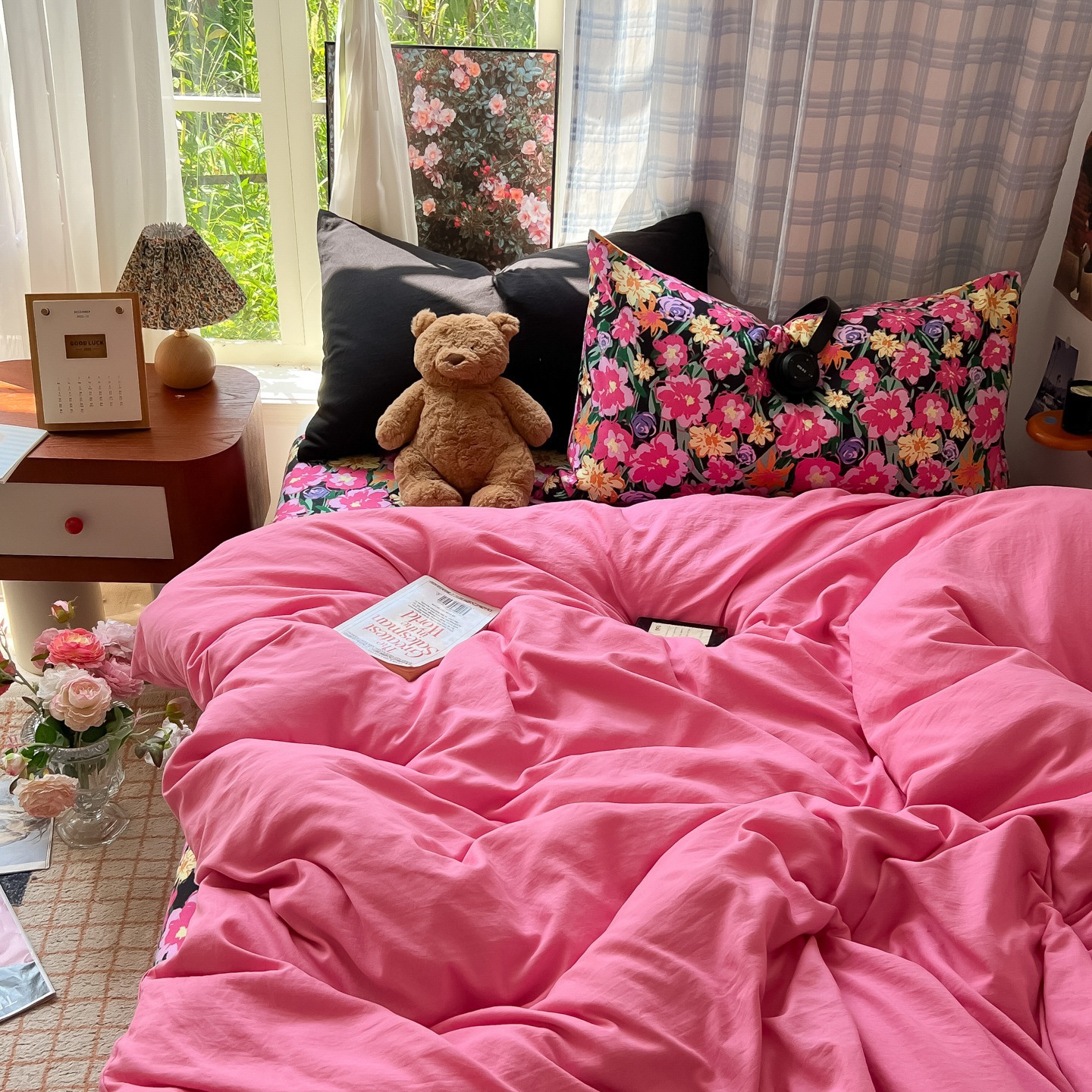 A类高级感纯色花朵四件套亲肤