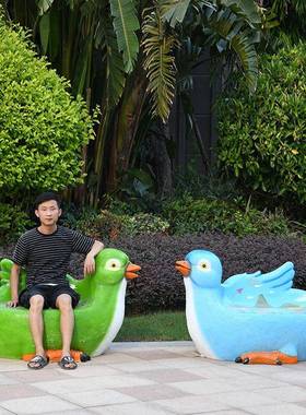 卡通动物玻璃钢动物坐天户外卡通雕塑饰鹅火烈鸟座椅装商场幼凳儿
