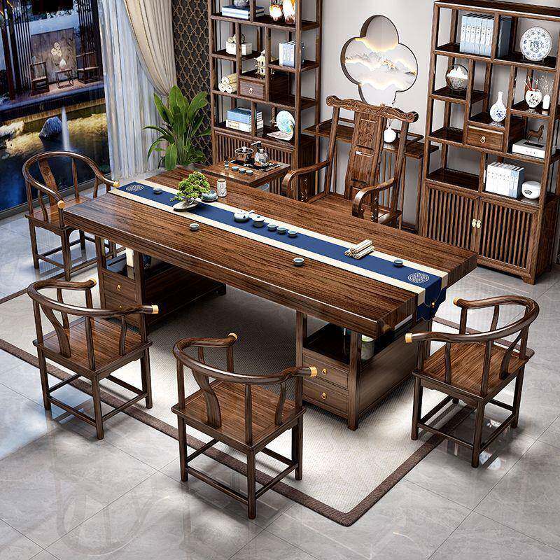 实木板XOJ茶大台桌椅组合办公室泡家用茶几茶茶桌一体一整套茶烧