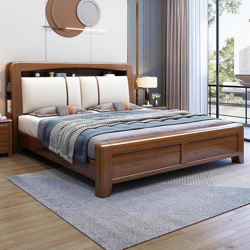 金丝胡桃主木储物全木中式床双人床1实.5/1.8米卧高箱工厂室A23#