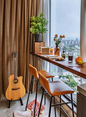 阳台实木吧台桌家用吧小台铁靠墙长条桌商用WMI酒台高吧脚桌艺子