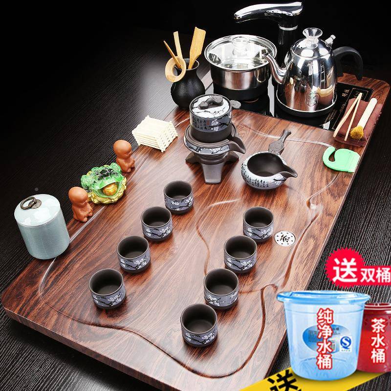 秦茶盘家用装套茶具套全自动电磁炉上水一体整功夫实木客ka150厅