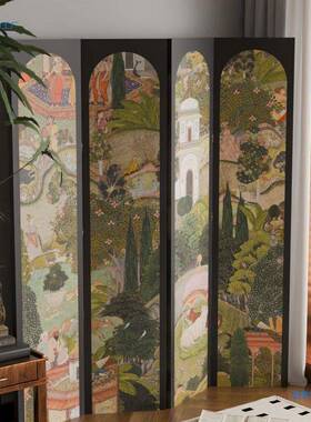 中式风隔HAW断动客屏厅遮挡卧室玄移折叠办公室山水花鸟关折屏