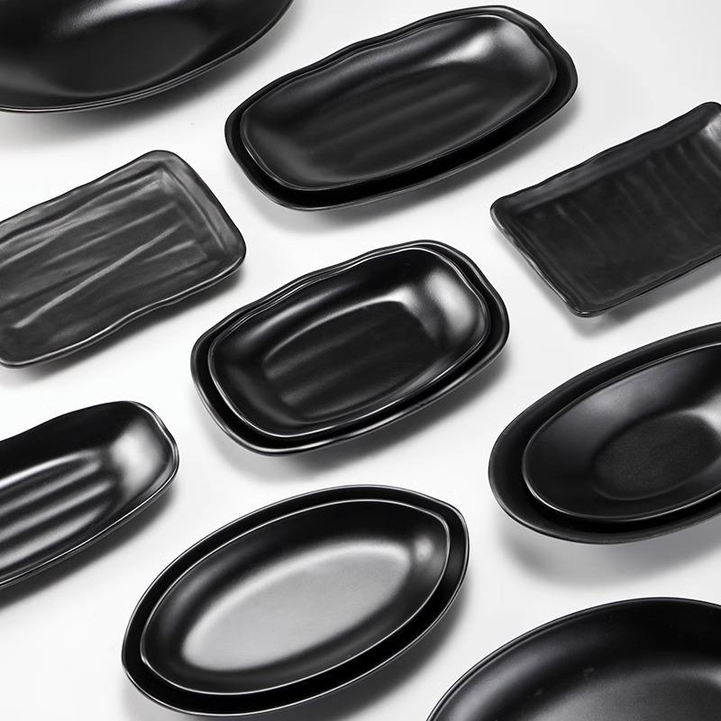 日式餐具色黑碟FOC子烤密形胺长方菜盘烧烤酒吧肉店炸串专用盘子