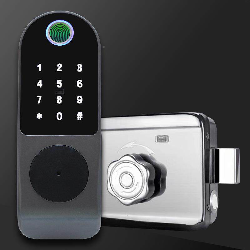 租免布线门禁指纹刷卡锁密码一体门房锁出家用防装电池指盗大门锁