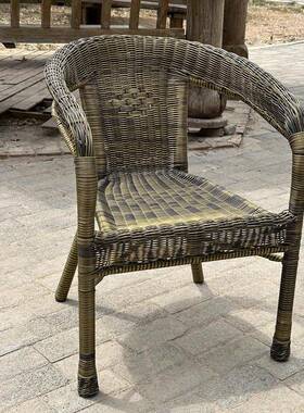 手工藤椅凳子靠VLS背扶手手家用老人椅庭院工厂工编织纯椅带扶手