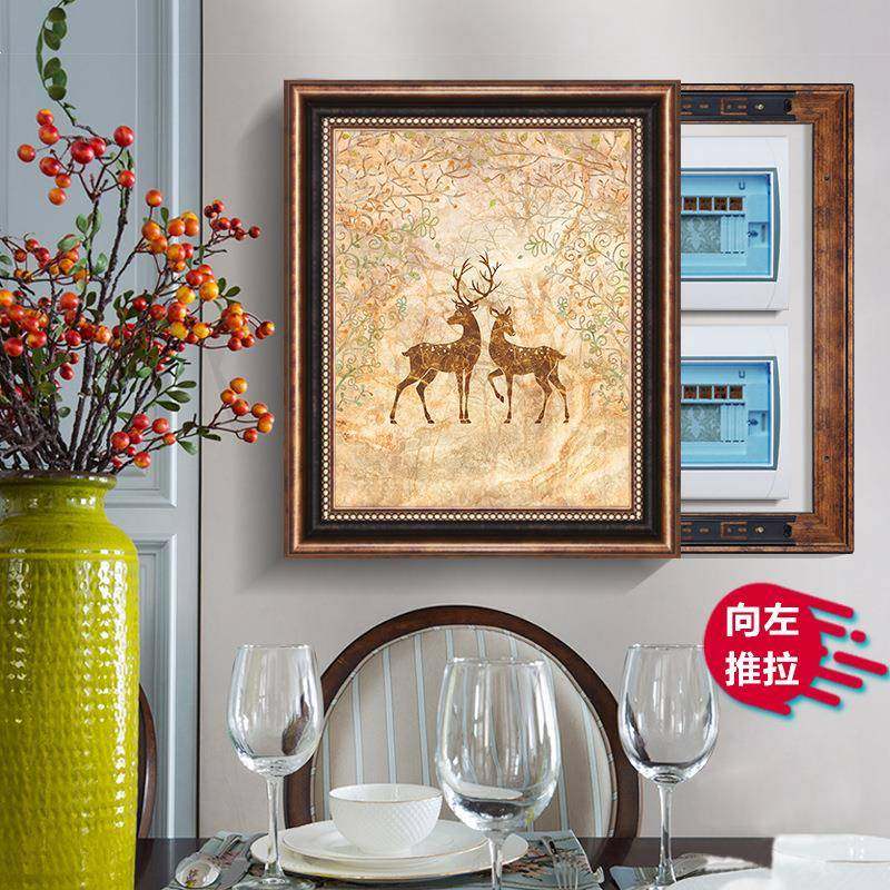 美式电表装饰画竖版餐厅配电箱DY714677遮画推挡翻开式总开关欧箱