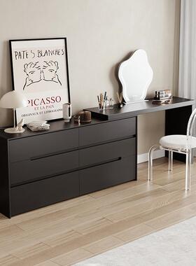 集物所主制赫本黑色梳妆台烤化桌妆收TJQ纳柜卧斗柜伸缩漆梳妆台