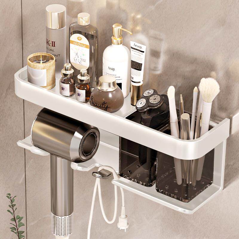 奶油白色吹风机GUD置孔架免打卫间电吹风挂架风生筒支架浴室物收