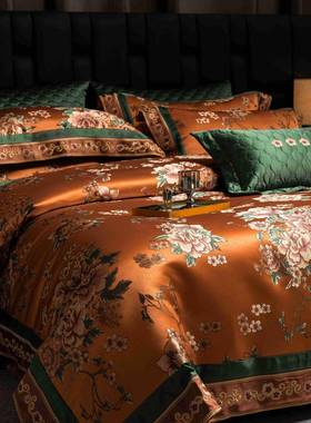 10支长绒棉纯棉高精绣密0色织提花贡缎刺床上四件XED风套宫廷轻奢