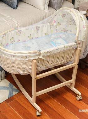 婴新儿篮子提篮摇篮床藤编老式左右车手载YFB推车两用新生儿摇摇