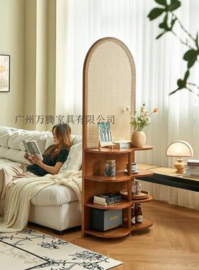 万腾藤编隔断展示屏户玄关正对LQL门入墙转风角柜复古法中式收置