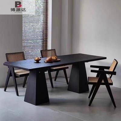 实木餐桌现代创意NOC白蜡版简约黑色公工台长长方形茶作桌桌客厅