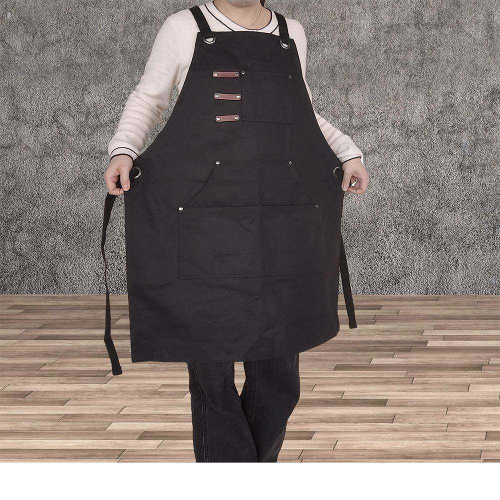 定制log交叉背带围做饭网o红裙帆布女士干厨房家用黑1-2色蜡围裙