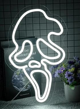 万圣节虹爆款幽鬼脸造型装饰酒吧氛围DOA灵灯L灯ED霓标识