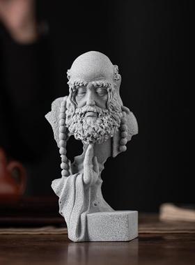 造中式悟20240723道摩祖家师茶宠摆件青砂石鱼缸达景居客厅玄关桌