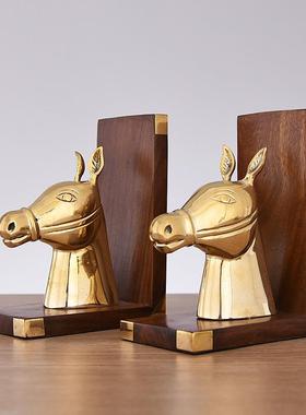 印度进口创意简铜马JKD88067书件靠鹿头书档笔筒书装房书桌摆家约