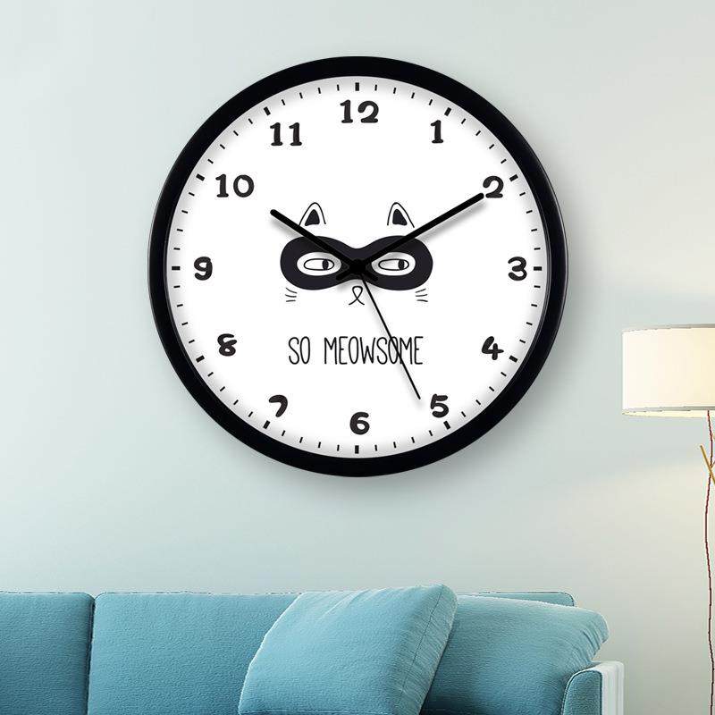 石TQJ静创意猫咪挂钟客家用时WTN尚时钟厅挂墙卧室简约艺术英钟音
