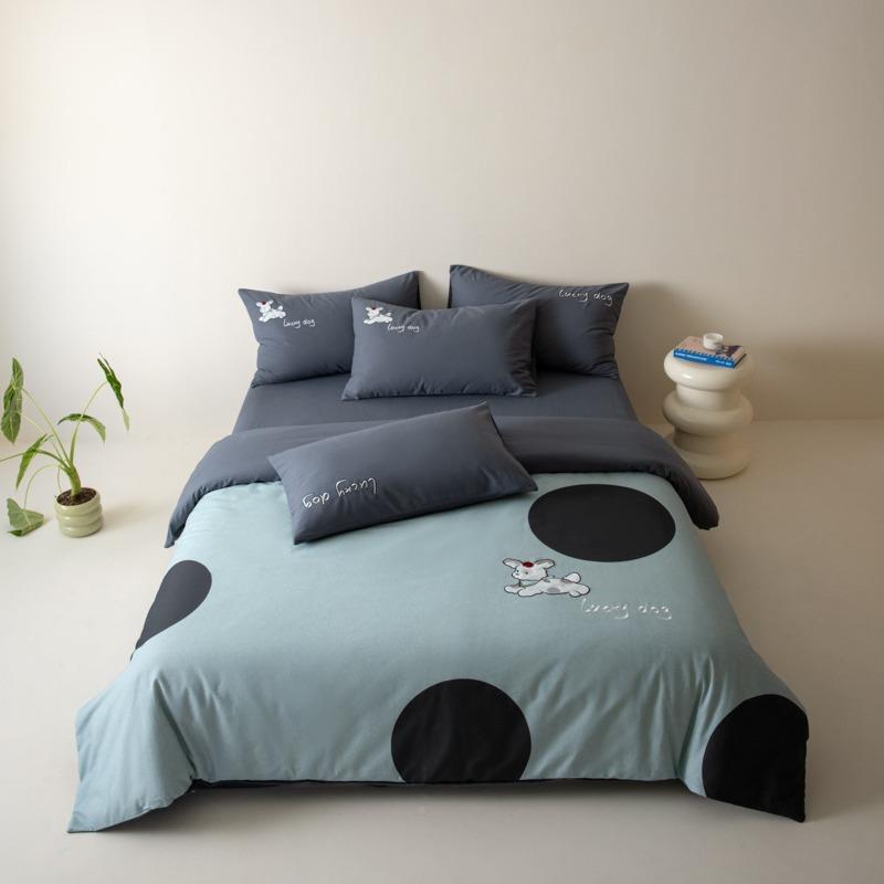 国风全棉四件刺绣熊猫被MSF2024-套床单套学三生件冬套全棉加厚磨