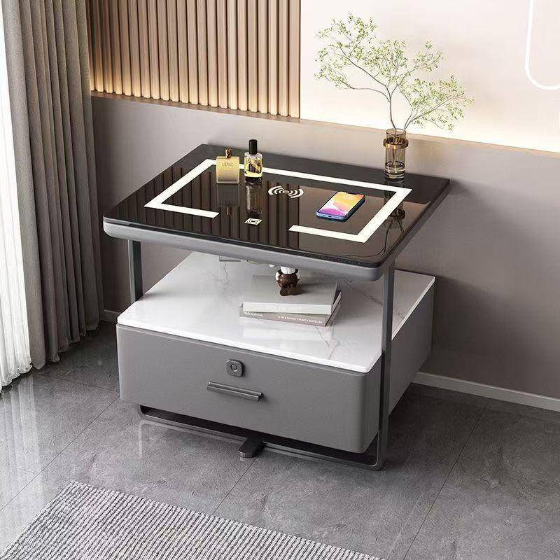 智能床头柜小型代铁MX-68艺极简充约现轻奢岩板实木无线电室卧床