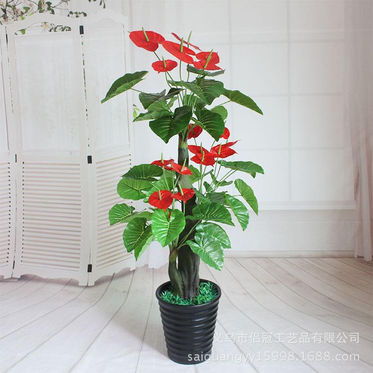 盆仿真红掌室装饰花仿真花塑料内-假花栽室内摆地设大型绿植落客