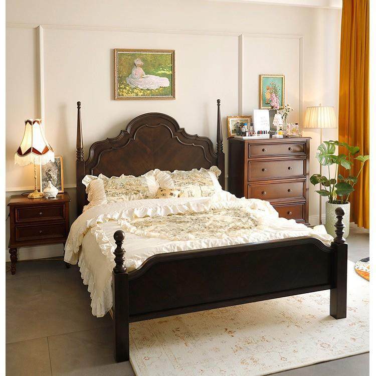 美式轻奢复古档全木床法别墅高简约单双人主卧气QX压式高箱实储物,住宅家具,实木床,淘宝优惠券,粉丝福利购,淘宝优惠卷