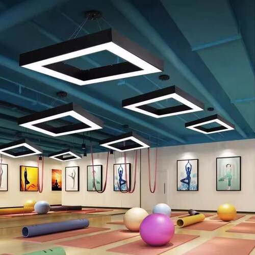 led办公室方形吊灯议HXQ室健身房商正场回字形顶吸灯会四边形造型