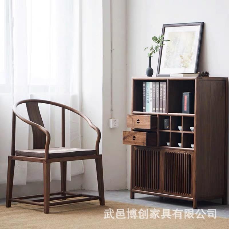 新中式实柜木餐柜厅边边无品牌/沙发侧边柜储物柜黑胡桃木茶桌柜