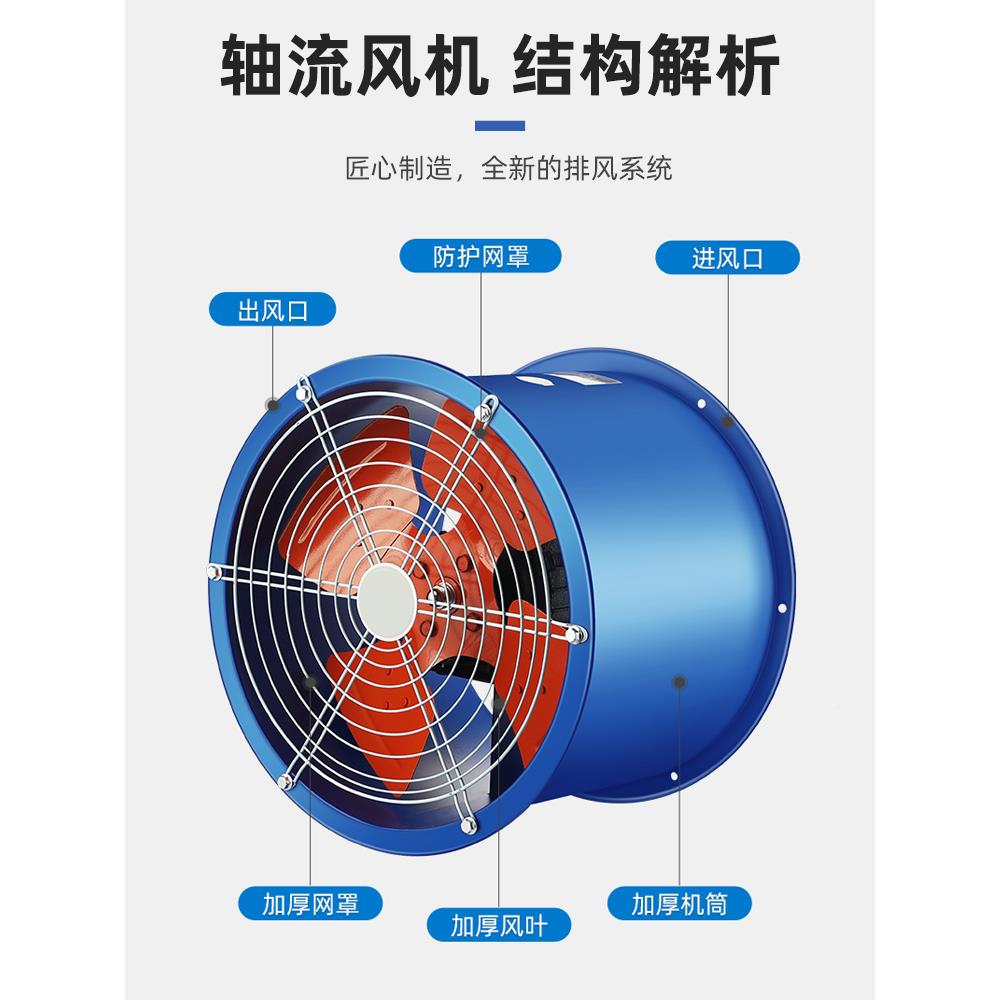 工业轴流风机大功率高管抽风圆机220V形875排风道扇速圆筒排气扇