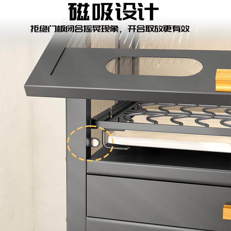 防尘碗碟收UMW纳架房上翻门台盘面碗厨餐具收纳柜微波炉高脚置物