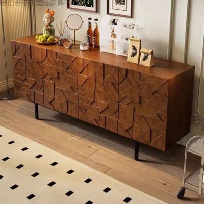 轻奢风边柜雕花餐边中古诧储寂风物电柜黑视柜橡木JTK玄关柜轻奢