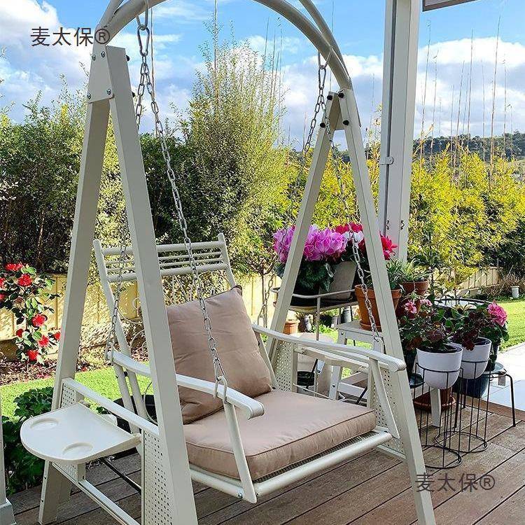 单人553太秋千摇椅铁艺花园吊椅台户外墅荡秋千庭院室别外阳秋千