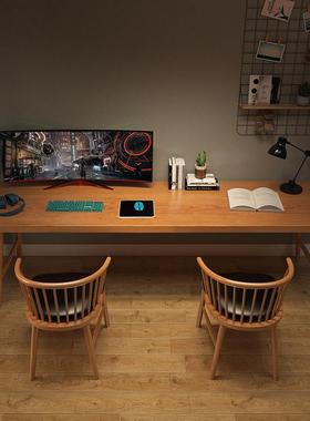 全实双人书学习电竞靠墙长条窄桌木子书房办公写字桌用台家电EFZ