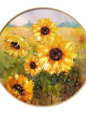 手绘画欧美式客画厅玄关向日sfe1658油葵装饰圆式形花卉挂画过道
