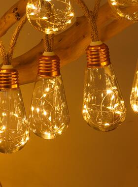 202新款RFY太阳能麻绳灯串日铜线灯户外水露营装饰圣防诞3节彩灯