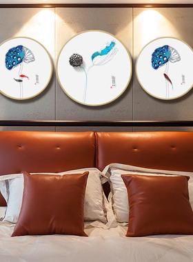 新中式圆书ILX形荷花装过饰画客厅沙发背景壁画玄关走道茶室廊房