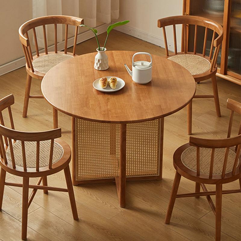 日格式实木合原藤编圆形餐桌椅藤编圆桌组阳台圆桌木茶桌东南亚风